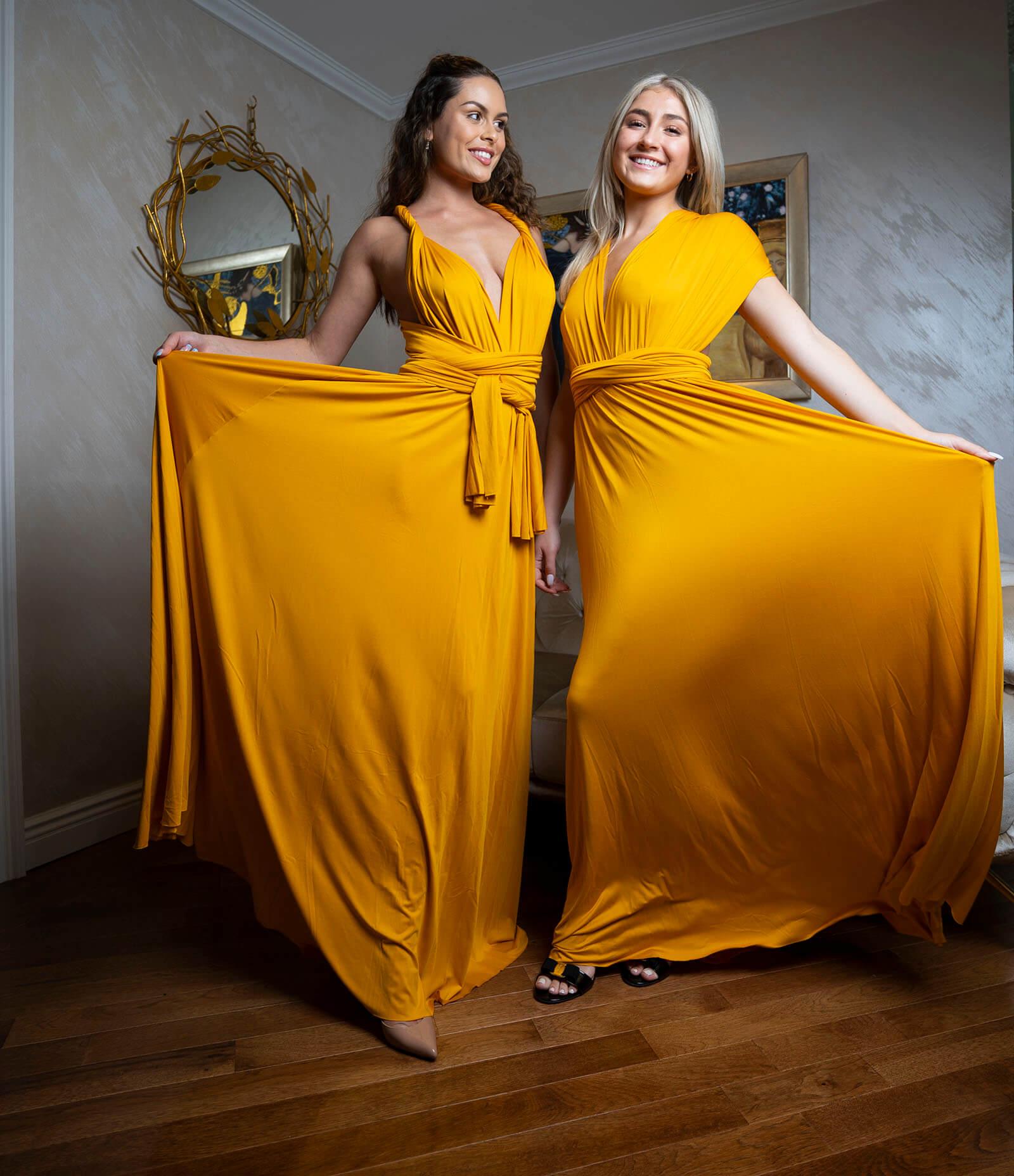 Brown Orange and Yellow Bridesmaid Dresses