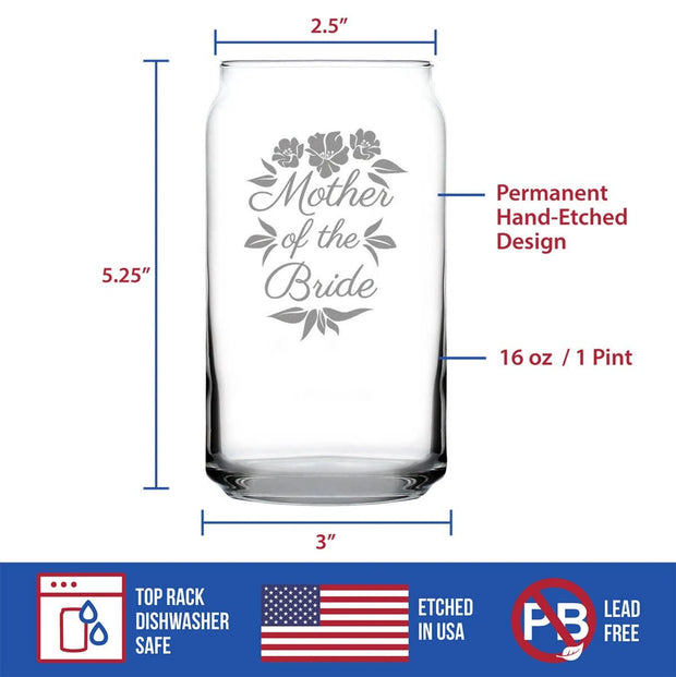 Wedding Mother of the Bride Beer Can Pint Glass Bridal Gifts