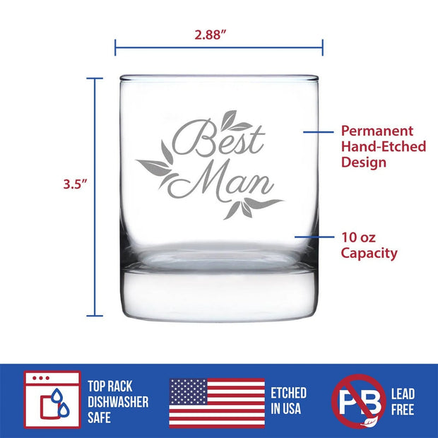 Wedding Best Man Whiskey Rocks Glass - Bridal Party Gifts