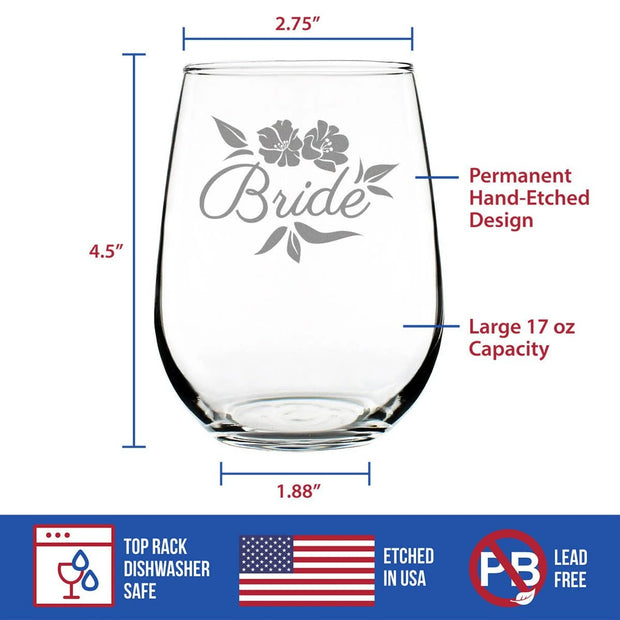 Wedding Bride Stemless Wine Glass - Bridal Party Gifts