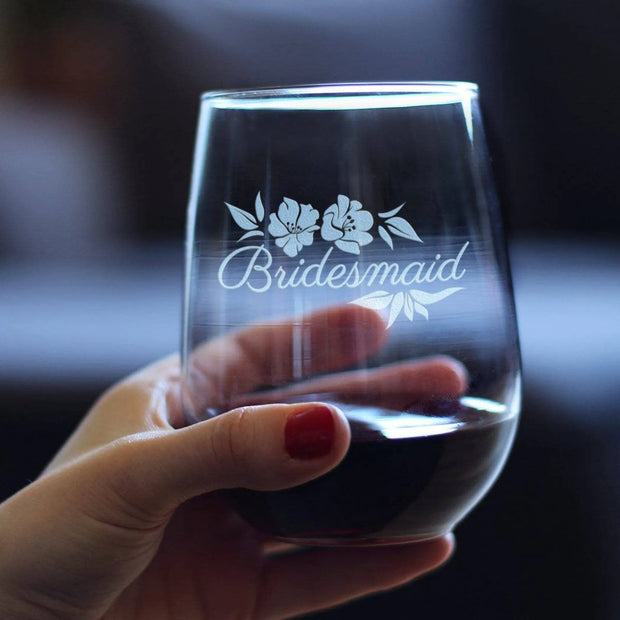 Wedding Bridesmaid Stemless Wine Glass - Bridal Party Gifts