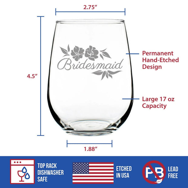 Wedding Bridesmaid Stemless Wine Glass - Bridal Party Gifts