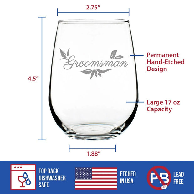 Wedding Groomsman Stemless Wine Glass - Bridal Party Gifts