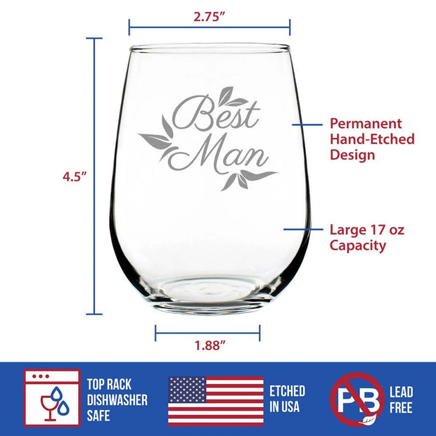 Wedding Best Man Stemless Wine Glass - Bridal Party Gifts
