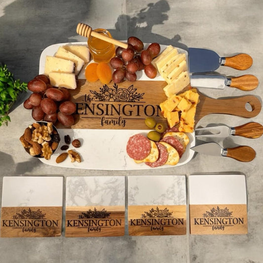 Personalized Marble Charcuterie Board with Serving Tools