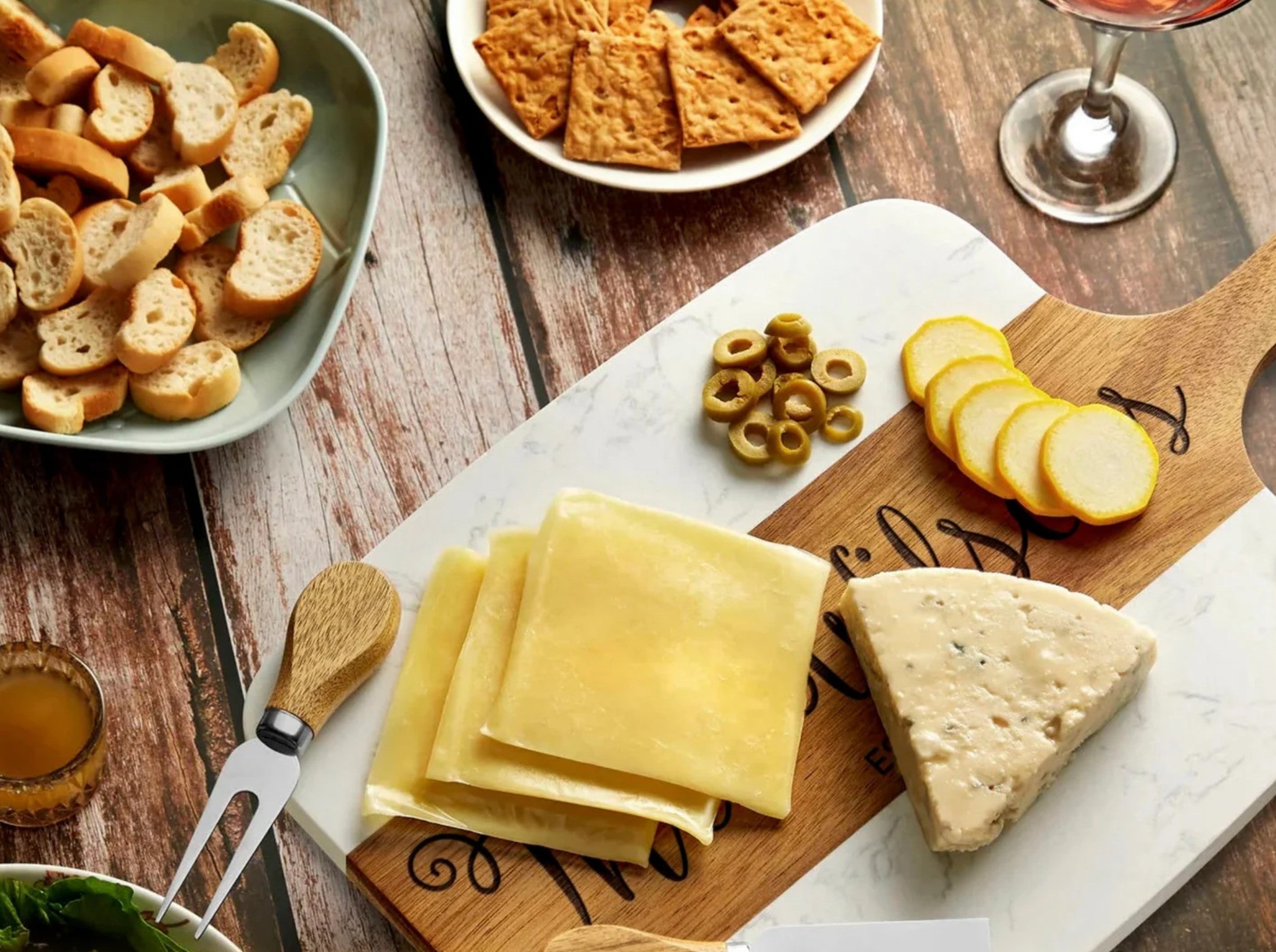 Personalized Marble Charcuterie Board with Serving Tools