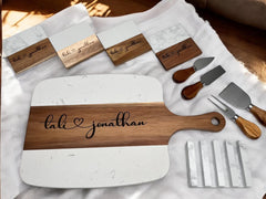 Personalized Marble Charcuterie Board with Serving Tools