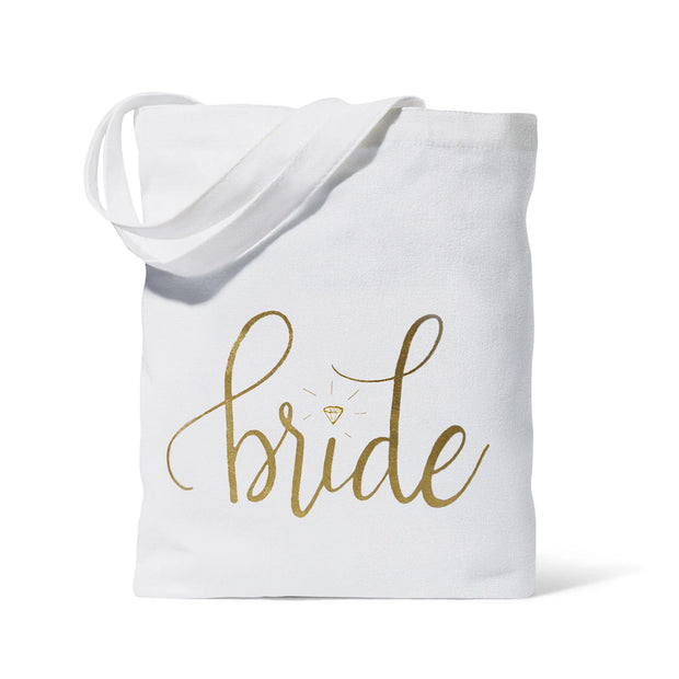 White Bride Tote Bag in Canvas with Diamond