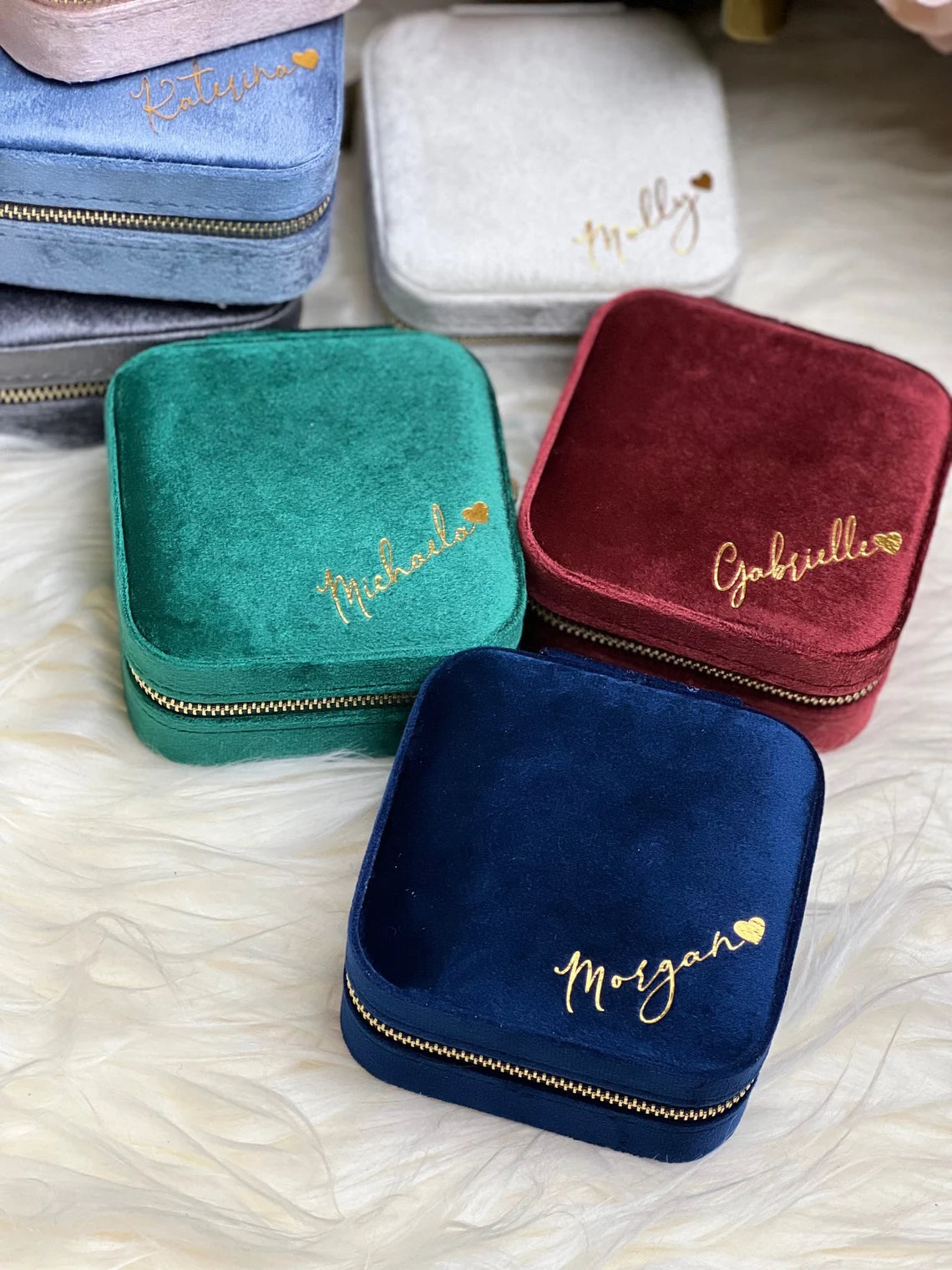 Personalized Name Velvet Bridesmaid Proposal Jewelry Box Case