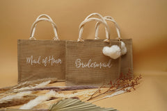 Personalized Bridesmaid Bridal Burlap Tote Gift Bags With Name