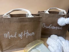 Personalized Bridesmaid Bridal Burlap Tote Gift Bags With Name