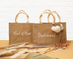 Personalized Bridesmaid Bridal Burlap Tote Gift Bags With Name