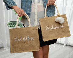 Personalized Bridesmaid Bridal Burlap Tote Gift Bags With Name