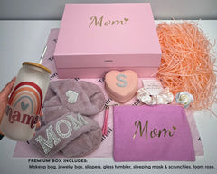 Mother's Day Gift Box Set with Slippers Jewelry Box Makeup Bag Sleeping Mask & Glass Tumbler