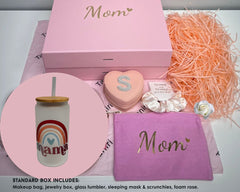 Mother's Day Gift Box Set with Slippers Jewelry Box Makeup Bag Sleeping Mask & Glass Tumbler