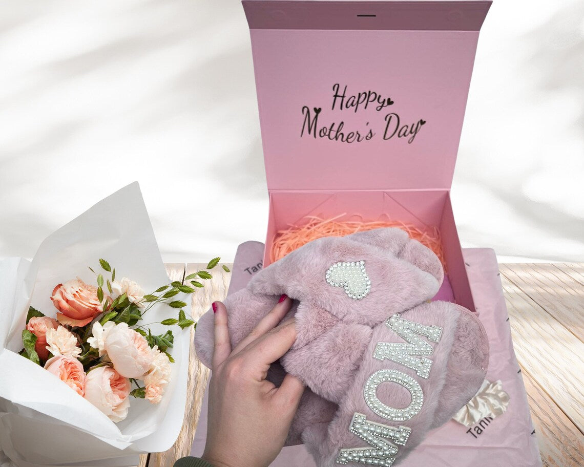 Mother's Day Gift Box Set with Slippers Jewelry Box Makeup Bag Sleeping Mask & Glass Tumbler