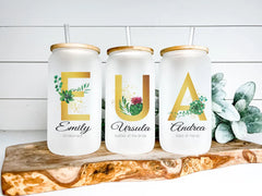 Personalized Bachelorette Bridal Party Glass Tumbler Lid Coffee Cup Gift