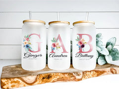 Personalized Bachelorette Bridal Party Glass Tumbler Lid Coffee Cup Gift