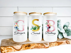 Personalized Bachelorette Bridal Party Glass Tumbler Lid Coffee Cup Gift
