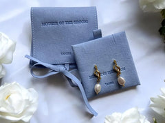 Bridesmaid Jewelry Pouch with 18k Gold Plated Pearl Knot Earrings