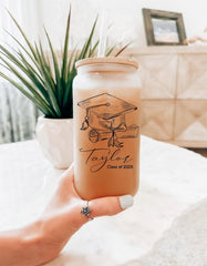 Personalized Glass Coffee Cup Graduation Gift for PhD Master's Med Law