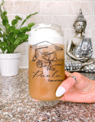 Personalized Glass Coffee Cup Graduation Gift for PhD Master's Med Law