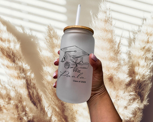 Personalized Glass Coffee Cup Graduation Gift for PhD Master's Med Law