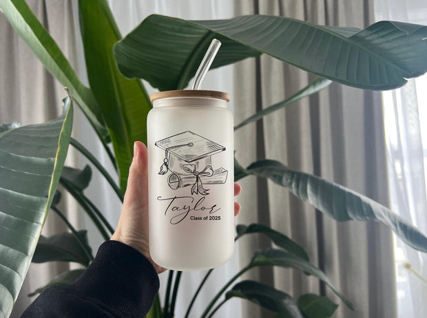 Personalized Glass Coffee Cup Graduation Gift for PhD Master's Med Law