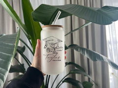 Personalized Glass Coffee Cup Graduation Gift for PhD Master's Med Law