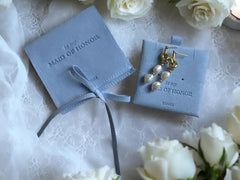 Bridesmaid Jewelry Pouch with 18k Gold Plated Pearl Knot Earrings