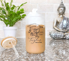 Personalized Glass Coffee Cup Graduation Gift for PhD Master's Med Law