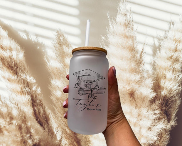 Personalized Glass Coffee Cup Graduation Gift for PhD Master's Med Law