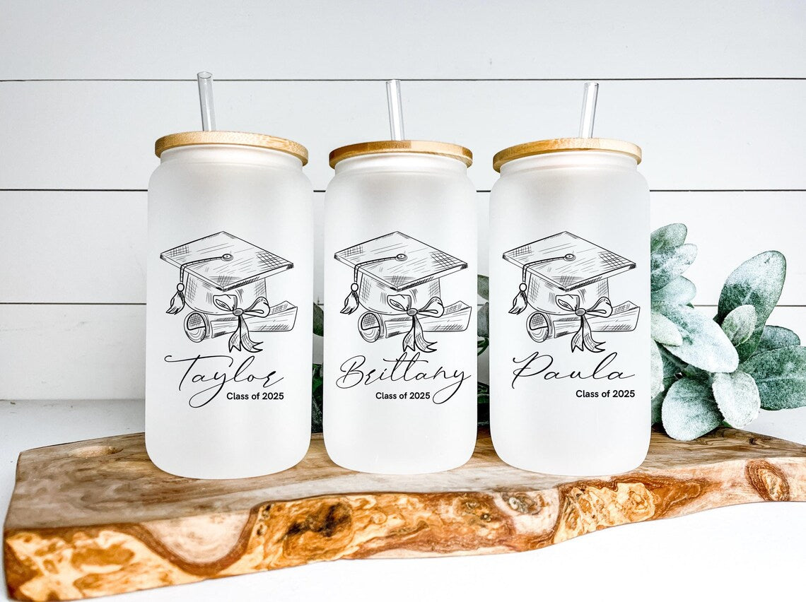 Personalized Glass Coffee Cup Graduation Gift for PhD Master's Med Law