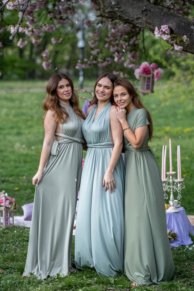 Bridesmaid Olive Green Bridal Party Bridesmaid Convertible Maxi Dress