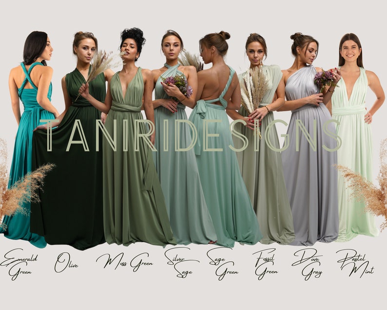Bridesmaid Olive Green Bridal Party Bridesmaid Convertible Maxi Dress