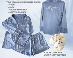 Custom Satin Pajamas Short PJ Sets Cat Mom & Dog Mom Gifts
