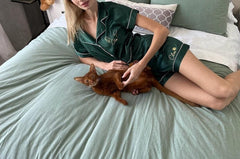 Custom Satin Pajamas Short PJ Sets Cat Mom & Dog Mom Gifts