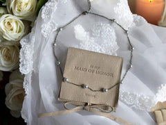 Bridesmaid Jewelry Pouch with Bracelet in Silver Gold Pearl