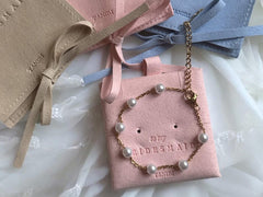 Bridesmaid Jewelry Pouch with Bracelet in Silver Gold Pearl