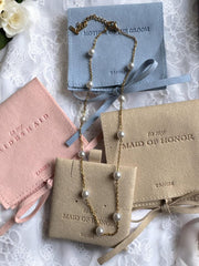 Bridesmaid Jewelry Pouch with Bracelet in Silver Gold Pearl