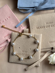 Bridesmaid Jewelry Pouch with Bracelet in Silver Gold Pearl