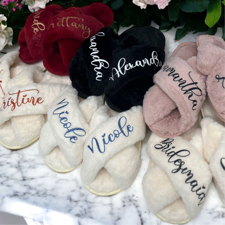 Personalized Bridal Fluffy Slippers