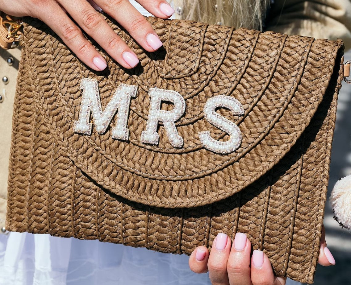 CUSTOM BRIDE STRAW CLUTCH