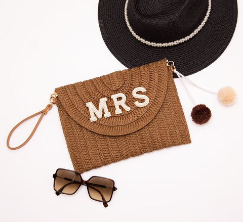 CUSTOM BRIDE STRAW CLUTCH